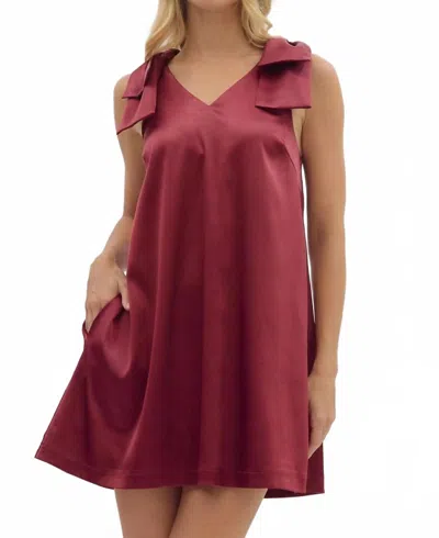 Entro Tied With Grace Bow Dress In Burgundy In Red