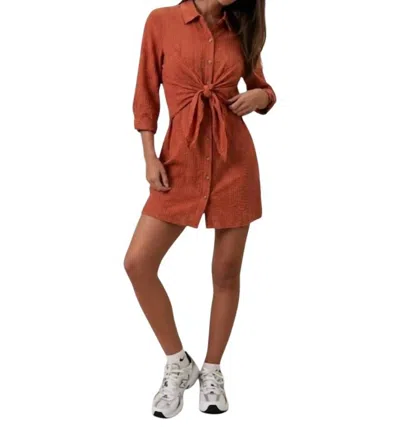 Entro Tie-front Button Down Shirt Dress In Rust In Orange