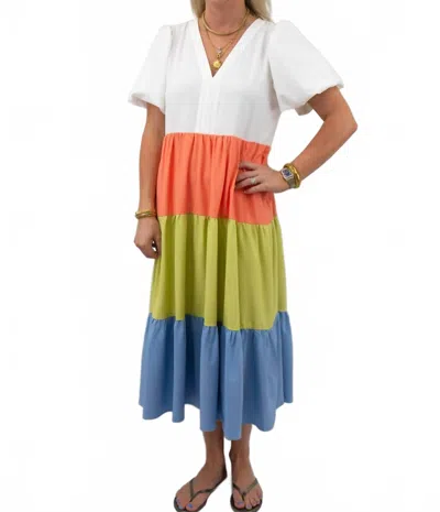 Entro Tiered Combo Color Dress In White Multi
