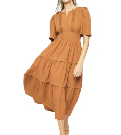 Entro Tiered Maxi Dress In Cognac In Brown