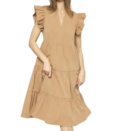 Entro Tiered Midi Dress In Camel In Multi