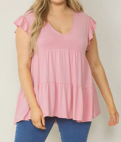 Entro Tiered Ruffle Babydoll Top In Baby Pink In Multi