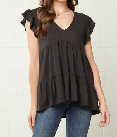Entro Tiered Ruffle Babydoll Top In Black