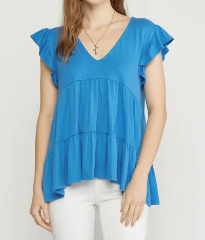 Entro Tiered Ruffle Babydoll Top In French Blue In Multi