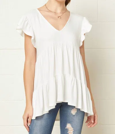 Entro Tiered Ruffle Babydoll Top In Ivory In Multi