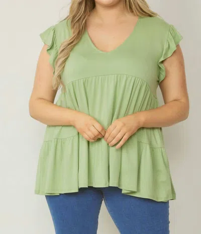 Entro Tiered Ruffle Babydoll Top In Sage In Green
