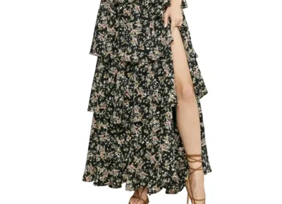 Entro Tiered Ruffle Dress With Slit In Black In Multi