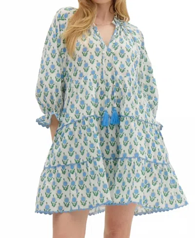 Entro Tiered Scalloped Floral Mini Dress In Off White In Multi