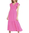 Entro Tiered Smocked Dress In Pink In Pink