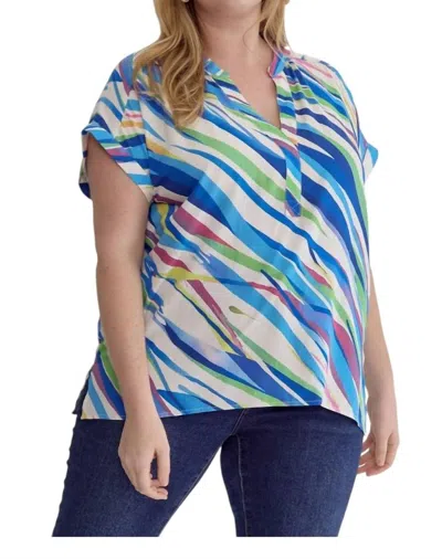 Entro Tiger Print V-neck Top - Plus In Blue Multi