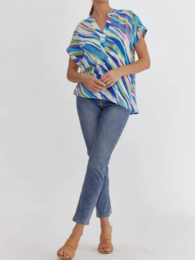 Entro Tiger V-neck Top In Blue