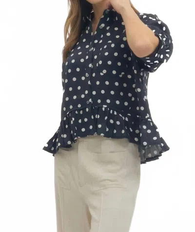 Entro Timeless Charm Polka Dot Blouse In Navy In Blue