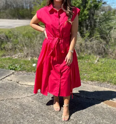 Entro Tongue Tied Cap Sleeve Midi Dress In Red