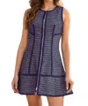 Entro Tracy Piping Detail Front Zipper Tweed Sleeveless Dress In Navy In Blue
