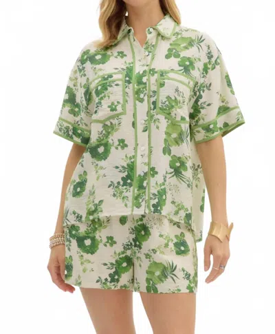Entro Tropical Floral Accented Binding Top In Green