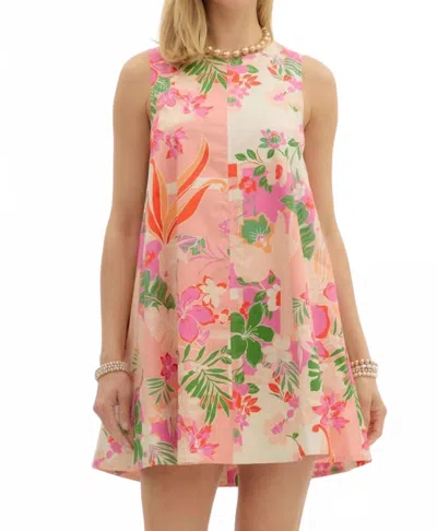 Entro Tropical Halter Mini Dress In Pink Green In Multi