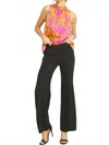 Entro Tropical Leaf Print Halter Top In Orange/. Pink In Pink