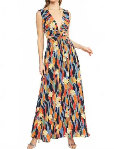 Entro Tropical Maxi Dress With Cut Outs In Black In Multi