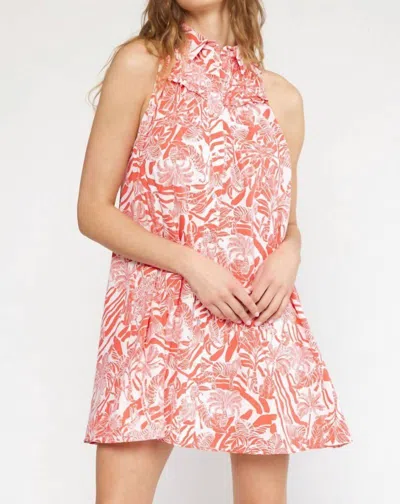 Entro Tropical Print Collared Mini Dress In Red