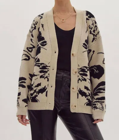 Entro Trying Your Best Floral Cardigan In Beige