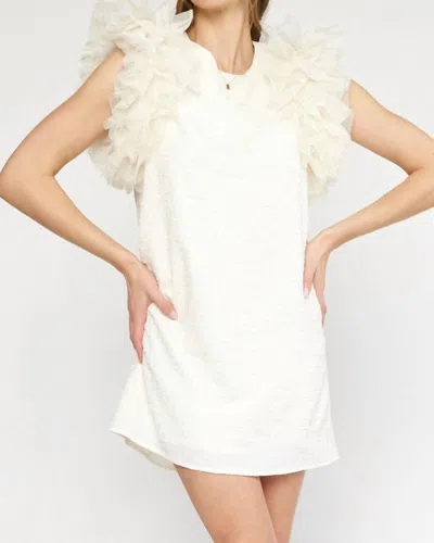 Entro Tulle Sleeve Textured Dress In Cream In White