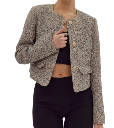 Entro Tweed Cropped Blazer In Black