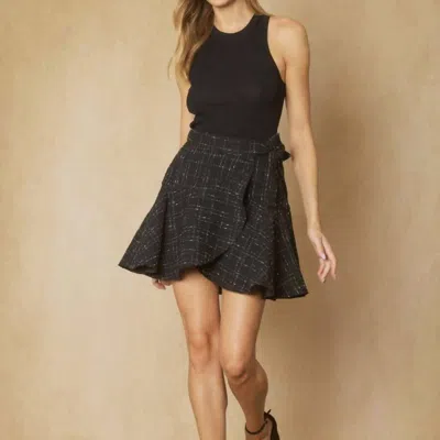 ENTRO TWEED HIGH WAISTED WRAP SKIRT IN BLACK