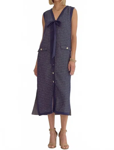 Entro Tweed Majesty Midi Dress In Navy In Blue