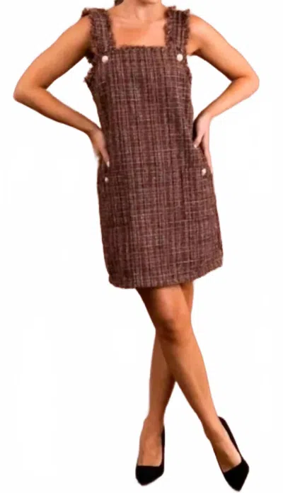 Entro Tweed Overall Dress In Brown
