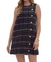 Entro Tweed Button Mini Dress In Black In Black