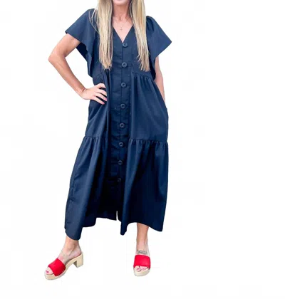 Entro Twirl-worthy Flutter Sleeve Tiered Midi Dress In Black In Blue