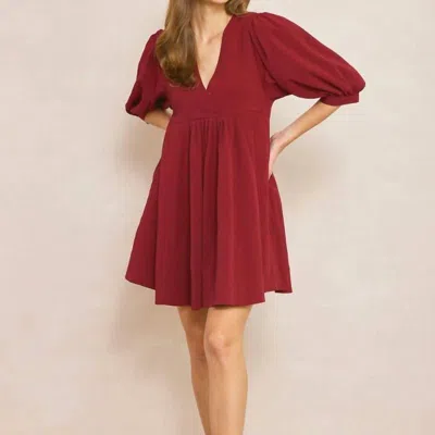 Entro V Neck Baby Doll Dress In Red
