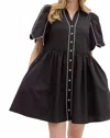 Entro V-neck Button Dress In Black/white In Black