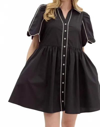 Entro V-neck Button Dress In Black/white