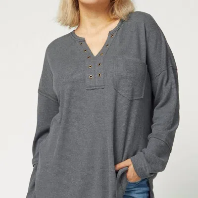 Entro V-neck With Grommets Top In Charcoal In Gray