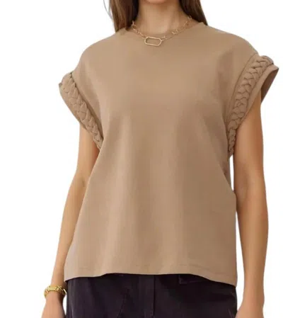 Entro Vada Braided Detail Cap Sleeve Top In Taupe In Grey