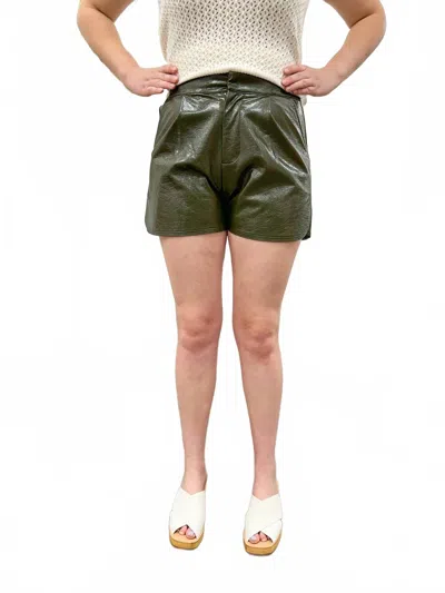 Entro Vada Faux Leather Shorts In Olive In Green
