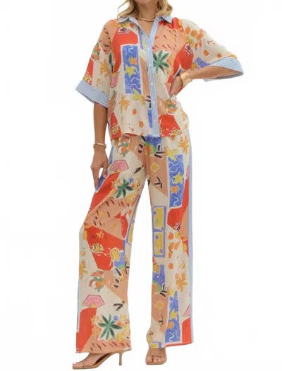 Entro Valentina High Waist Wide Leg Pants In Beige In Green