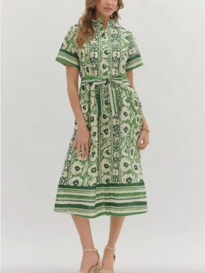 Entro Verdant Bloom Midi Dress In Green