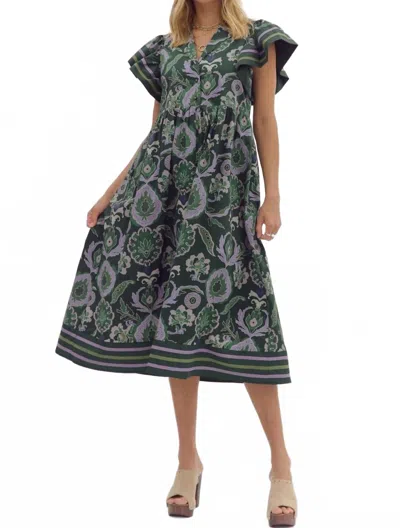Entro Vine And Violet Midi Dress In Green