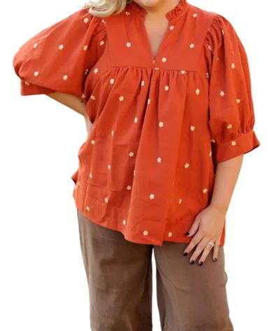 Entro Vintage Blossom Top In Red In Orange