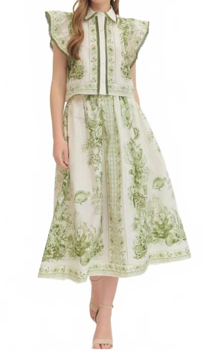 Entro Vivienne Midi Skirt In Sage Garden In Multi
