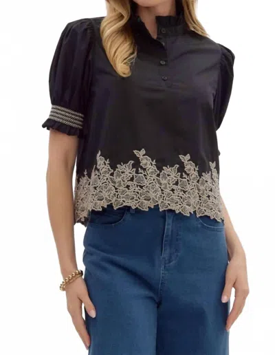 Entro Vlainey Floral Cuff Band Top In Black In Purple