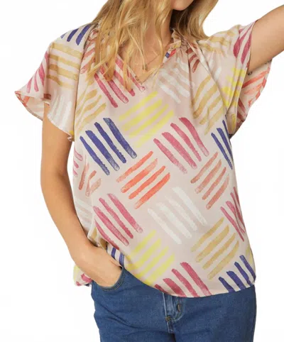 Entro V-neck Flutter Sleeve Blouse In Latte In Brown