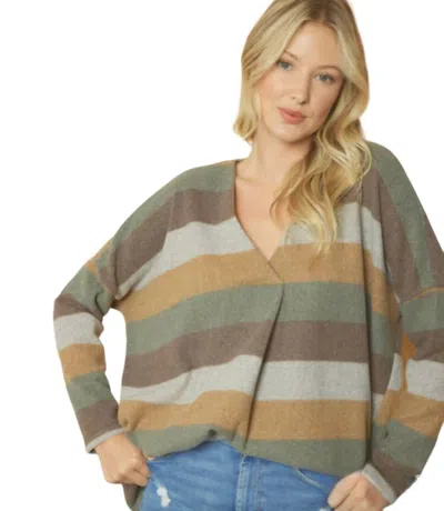 ENTRO VNECK FRONT PLACKET STRIPED SWEATER IN MULTI