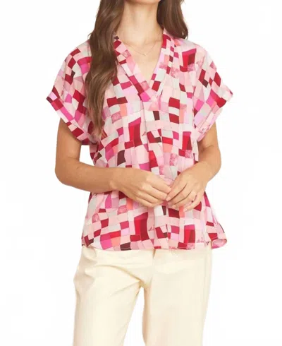 Entro V-neck Short Sleeve Blouse In Berry Mix In Multi