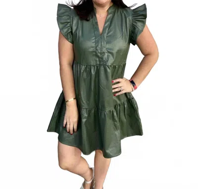 Entro V-neck Short Sleeve Tiered Midi Dress In Olive In Green