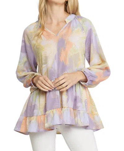 Entro V-neck Tiered Top In Lavender Blue In Multi
