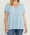 Entro Waffle Knit Babydoll Top In Light Blue In Blue
