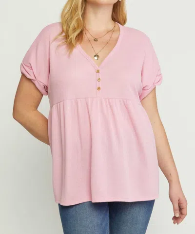 Entro Waffle Knit Babydoll Top In Pink